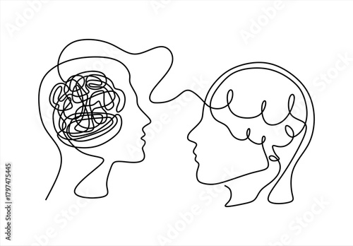 Concept of confusion in the head. Continuous One line drawing. Problems stress illness and depression concept. Editable line. Hand drawn one line vector. 