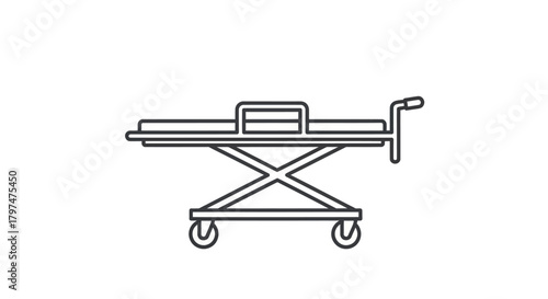 Simple Line Art Illustration of a Medical Stretcher with Wheels.