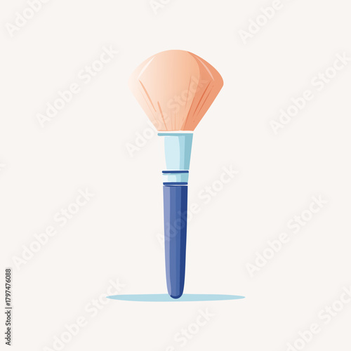 A single makeup brush with a blue handle and soft pink bristles isolated on a white background.