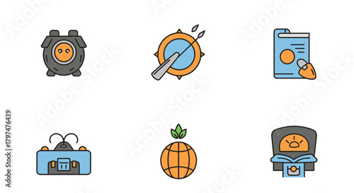 Diverse Flat Line Icons Pack Technology Security Nature Food Music