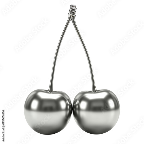 Gleaming metallic cherries on a stark black backdrop symbolizing luxury and sweetness transparent background