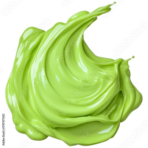 Thick neon green toxic slime swirl with glossy texture and dynamic fluid motion, creating energetic and vibrant visual effect