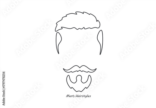 line drawing of adult man portrait with beard and mustache. Fashionable men's style vector illustration. line drawing. Editable stroke. 