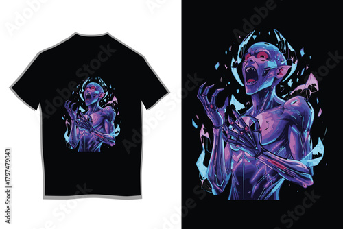 Screaming Vampire Monster T-Shirt Graphic