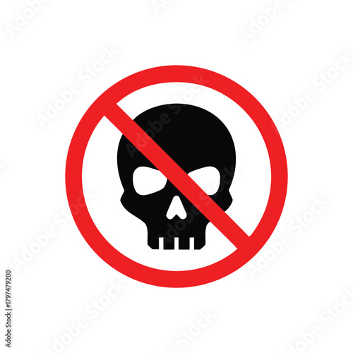 Danger warning skull symbol with prohibition sign