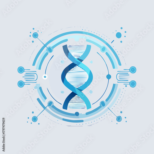 Abstract DNA Helix Structure with Futuristic Technology Elements.