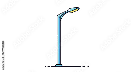 A modern street lamp illuminates the night with its bright light against a white background.