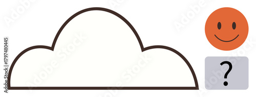 Cloud alongside a smiling face and a question mark visualizes thought processes, choice-making, and emotions. Ideal for brainstorming, mental clarity, decisions, ideas, self-reflection