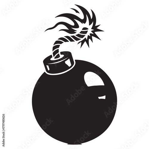 Classic Round Bomb with Lit Fuse Black and White Graphic