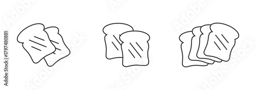Toast bread linear icons set isolated on transparent background. Bread slices line icons. Toast bread slices vector illustration. Editable stroke.