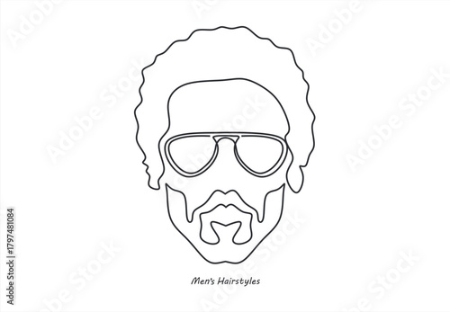 line drawing of adult man portrait with beard and mustache. Fashionable men's style vector illustration. line drawing. Editable stroke. 