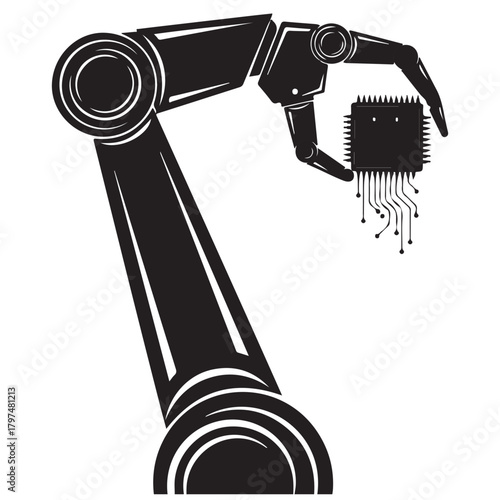 Robotic Arm Holding Processor Chip Illustration