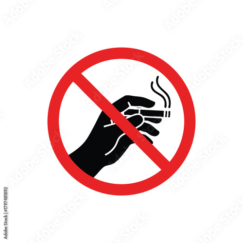 No Smoking Sign Icon Hand Holding Cigarette