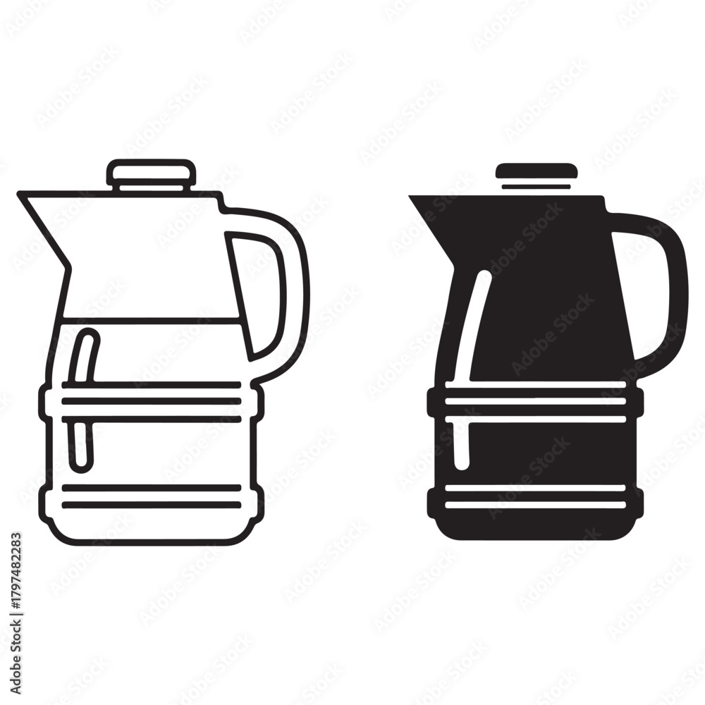 Obraz premium Kitchen Electric Kettle Outline and Solid Icons
