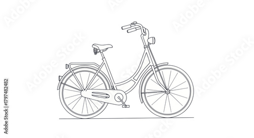 Classic Scooter Bicycle Line Drawing Illustration.