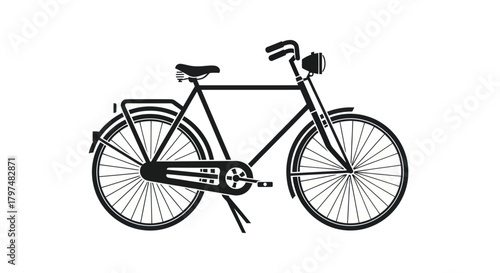 Black Classic Bicycle Silhouette with Detailed Spokes and Features.