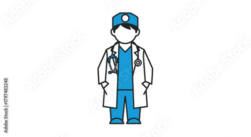 Cartoon Illustration of a Doctor in Medical Uniform.