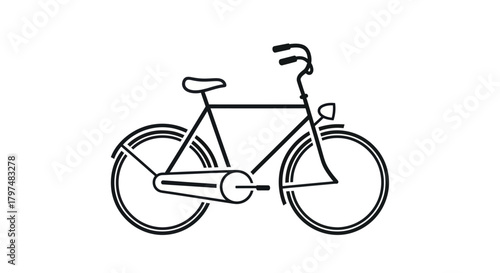 Simple black line art illustration of a classic Dutch-style city bicycle.