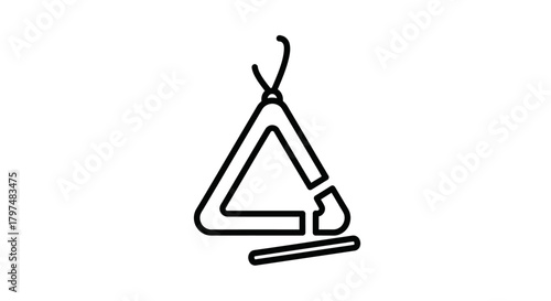 Simple Line Art Illustration of a Triangle Musical Instrument with Striker.
