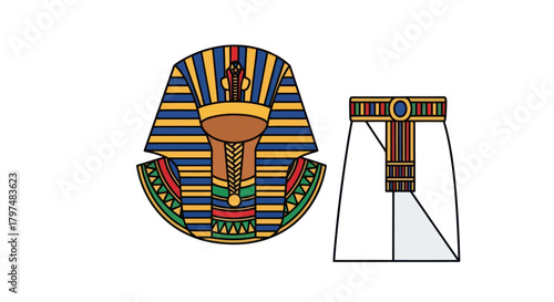 Egyptian Pharaoh Costume: Nemes Headdress and Shendyt Kilt Ancient Egypt Attire.