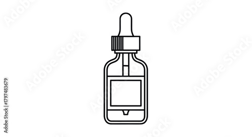 Simple Line Drawing of a Dropper Bottle with Label.