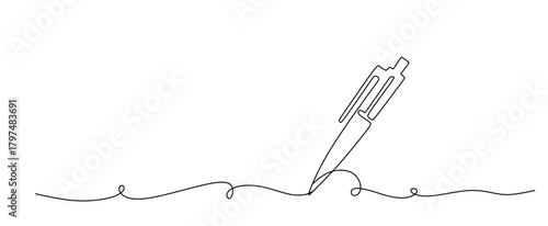 One continuous line of pen writing on a sheet. Vector illustration.