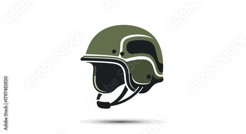 Olive Green Military Helmet with Black Interior and White Trim.