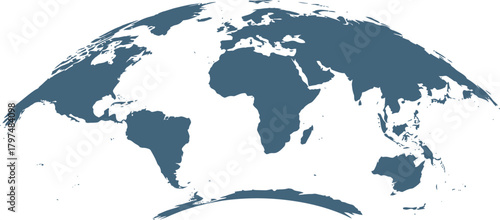 Stylized blue world map showing continents and oceans with a global perspective
