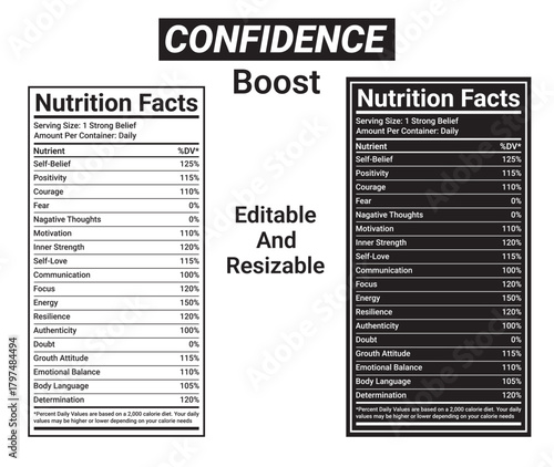 Confidence Boost Nutrition Facts – Self-Belief, Positive Mindset, Motivation, Personal Growth & Daily Mental Strength Guide