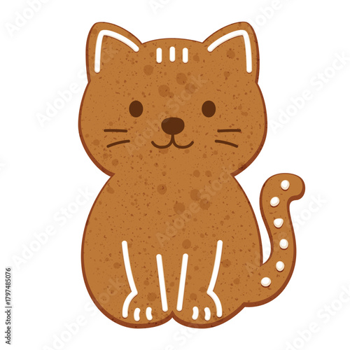 Cute, Delicious Cat-Shaped Gingerbread Cookie as a Treat for Christmas