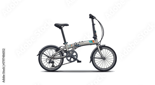 Silver Folding Bicycle with Black Seat and Fenders Compact Design.