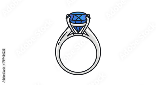 Elegant Diamond Ring with Blue Gemstone Isolated Design.