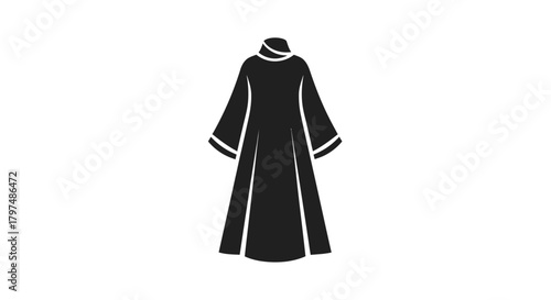 Black Flowing Long-Sleeved Traditional Garment with High Collar.