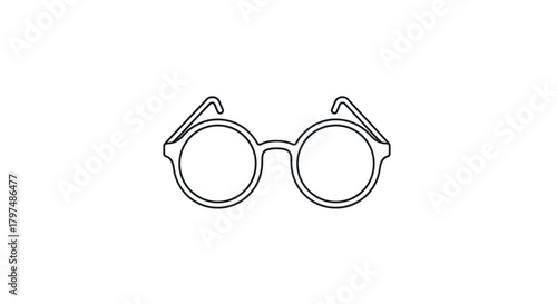 Simple Outline of Round Eyeglasses with Thin Frames.