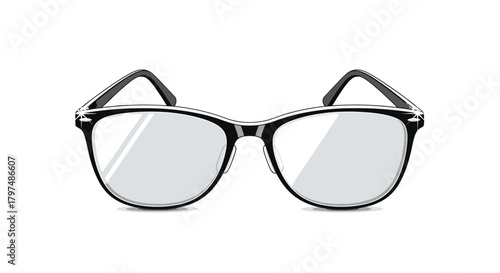 Black-framed eyeglasses with clear lenses showcasing a classic and stylish design.