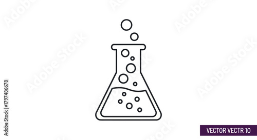 Outline icon of laboratory conical flask with bubbling liquid.