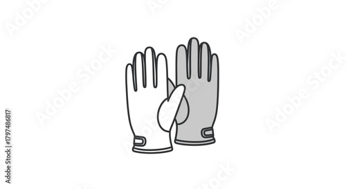 Pair of protective gloves one white and one gray with detailed stitching.