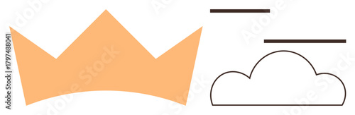 Geometric crown alongside cloud with lines suggesting elevation and ambition. Ideal for leadership, success, royalty, cloud services, strategy, creativity, growth, simple flat metaphor