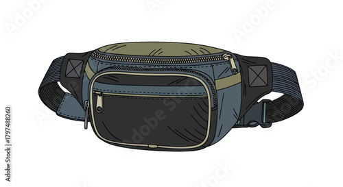 Stylish Multi-Compartment Fanny Pack with Zippers and Adjustable Strap.