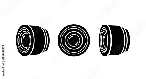Vector Set of Stylized Camera Lens Icons - Photography, Optics, and Vision Symbols