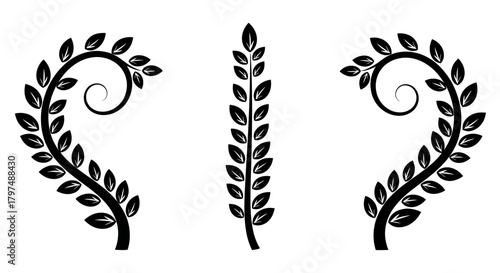 Vector Set of Stylized Laurel Wreath Branches - Victory, Honor, and Natural Scrollwork