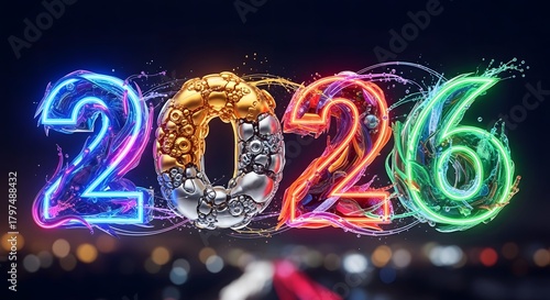 Happy New Year 2026 Celebration Greeting Card Festive Holiday Background with Sparkling Party Design