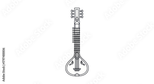 Line Art Illustration of a Veena a Traditional Indian Stringed Instrument.