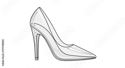 Elegant Transparent High-Heeled Pump Shoe Illustration.
