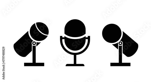 Set of Microphone Icons, Black Silhouette Vector for Podcast, Broadcast, and Music