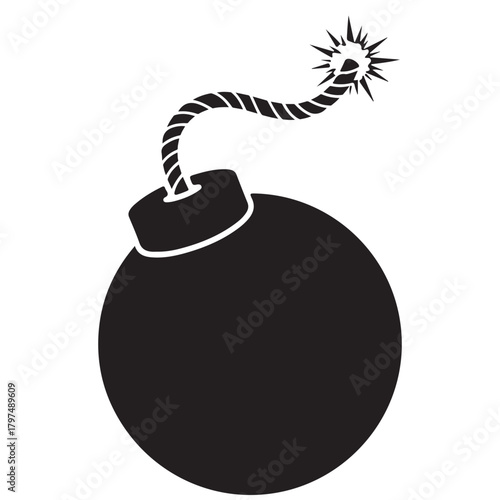 Classic Cartoon Bomb with Lit Fuse Illustration