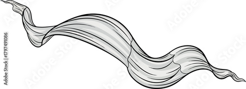 Elegant flowing fabric in motion with curves and bends representing freedom and artistic expression against a clean white background for design element concepts