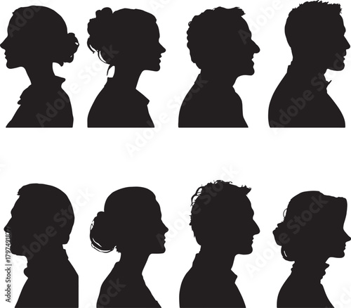 Eight Silhouette Profile Portraits Diverse People vector