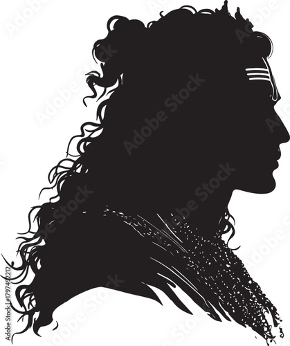 Silhouette Profile Of Lord Shiva With Long Curly Hair