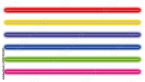 Glowing neon light lines set in different rainbow colors, retro led neon lamp tube, glowing laser beams streaks. A vibrant collection of Luminous neon lines for futuristic design vector illustration